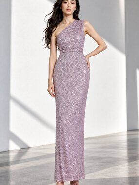 Mac Duggal 26694 Lilac Sequined One-Shoulder Gown Size 6 NWT